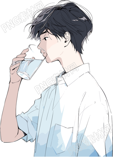 拿水杯的男生简约插画