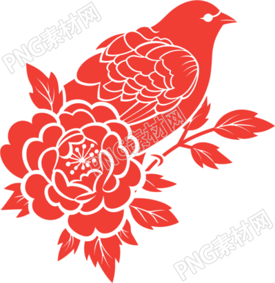 剪紙圖案牡丹PNG素材