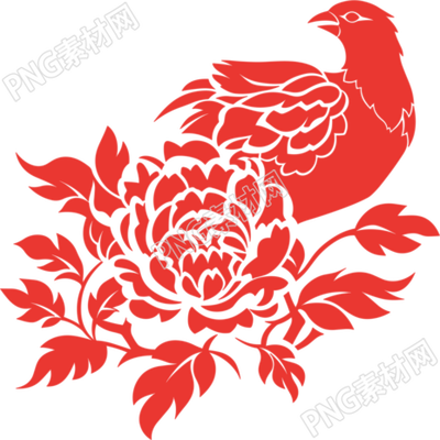剪紙圖案喜鵲PNG插圖