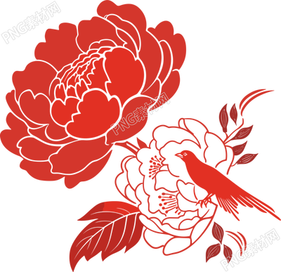 剪紙圖案牡丹花平面插圖