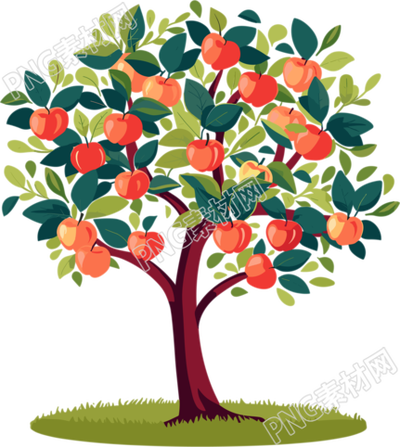 卡通蘋果樹平面插畫