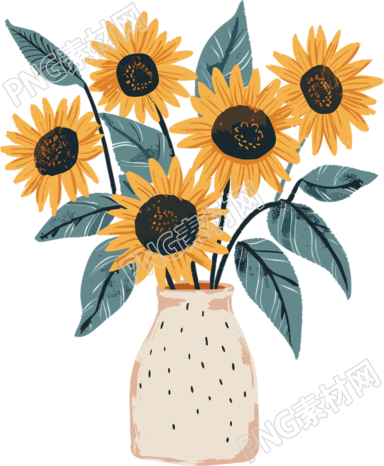 向日葵插花可愛插圖