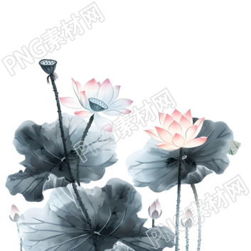 水墨荷花蓮蓬插畫