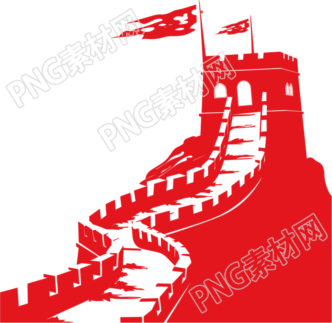 红色长城剪影商业插画