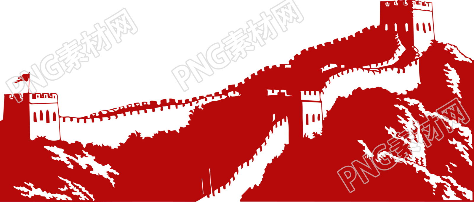 红色长城剪影插图