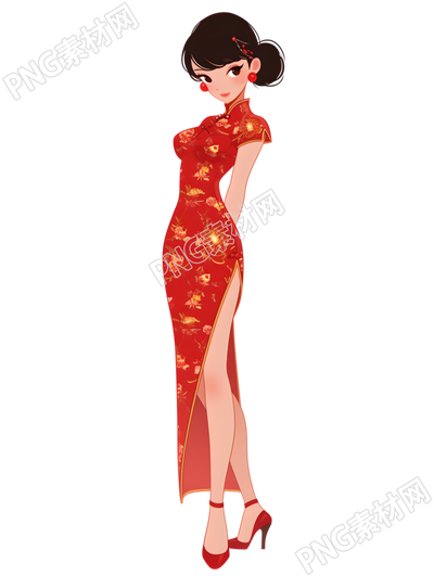 魅力女性紅色旗袍素材