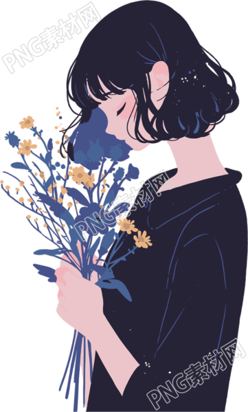 抱著花的女生元素