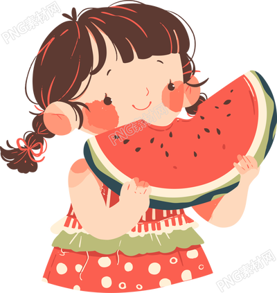 吃西瓜的小孩可愛插畫