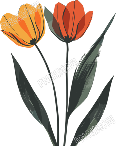 抽象植物兩朵小花插畫(huà)