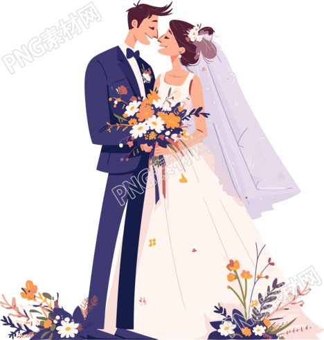 新婚夫妇卡通插画