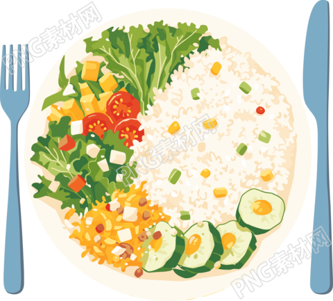 营养餐蛋炒饭插画