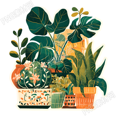 復(fù)古貼紙綠植插圖