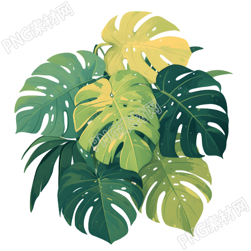 复古贴纸大叶片PNG插画