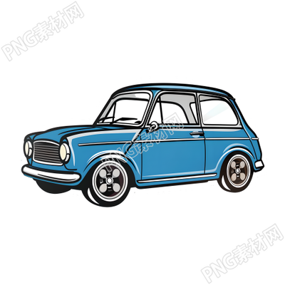 復(fù)古貼紙藍(lán)色汽車插畫