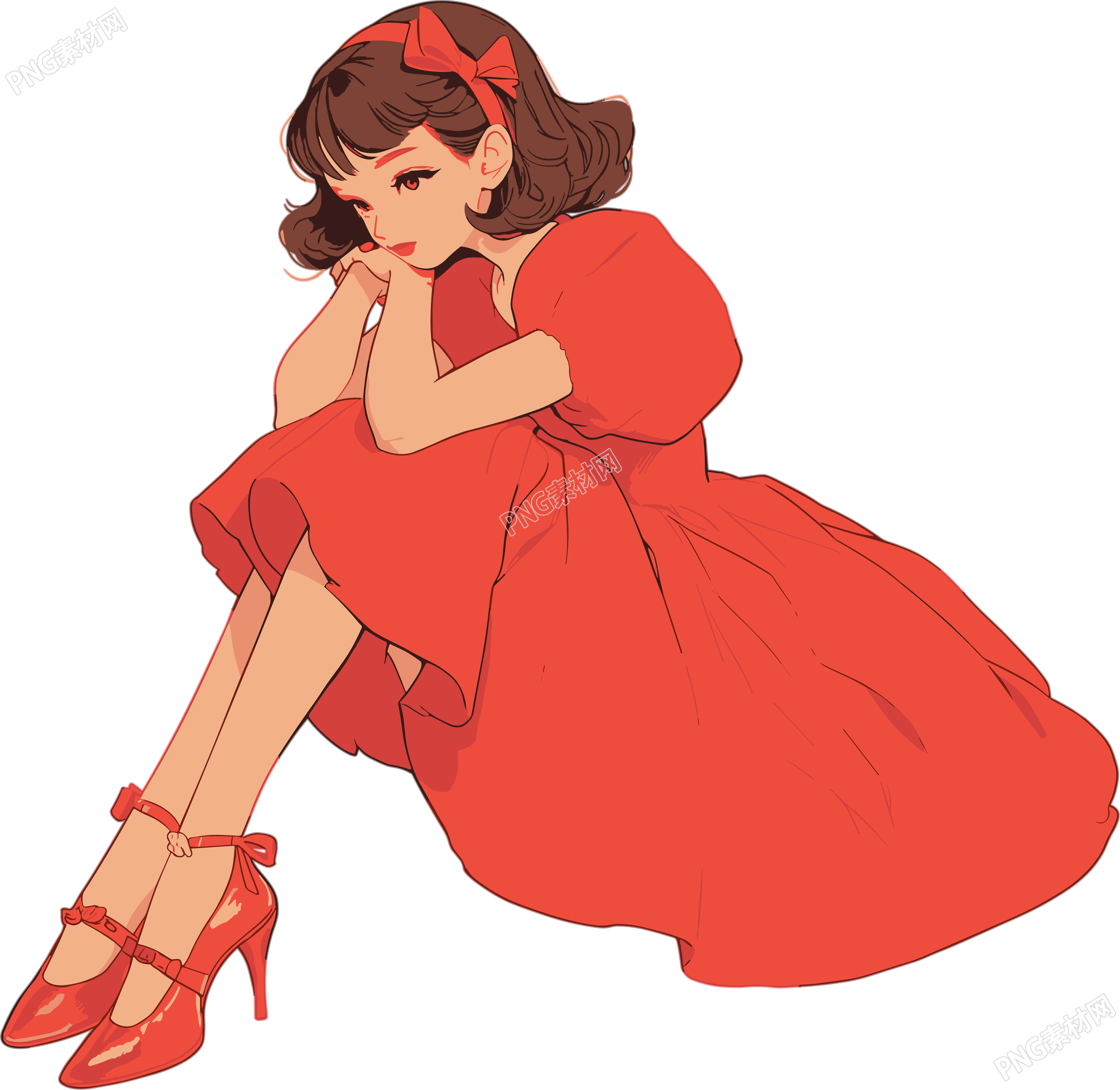 复古连衣裙女孩手账插图