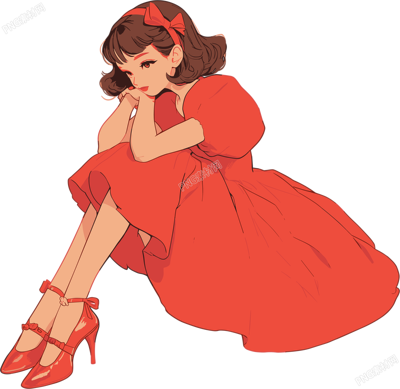 復(fù)古連衣裙女孩手賬插圖