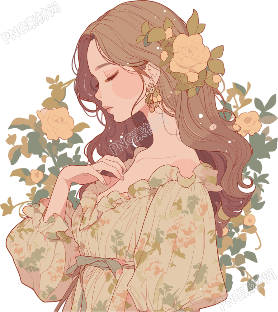 复古风美女手账贴纸元素