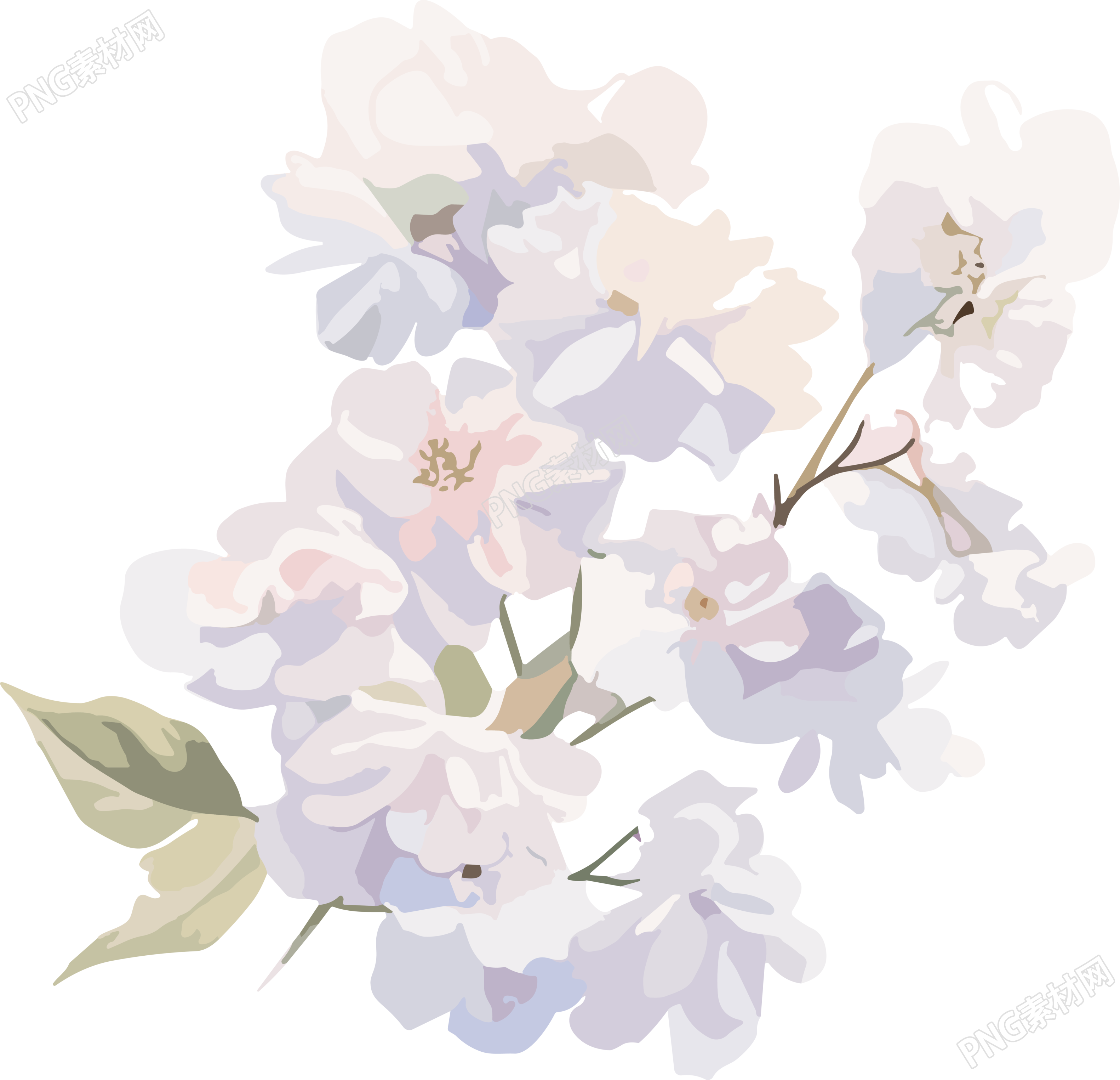 洁白花卉手账元素