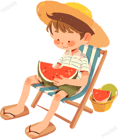 乘涼男孩吃西瓜插畫