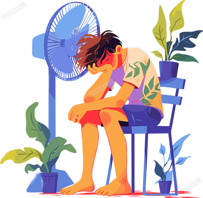 吹風(fēng)扇的男孩PNG插圖