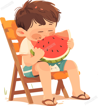 吃西瓜的男孩夏天插畫