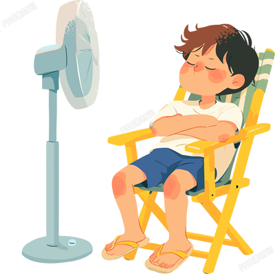 夏日吹風(fēng)扇的男孩插畫