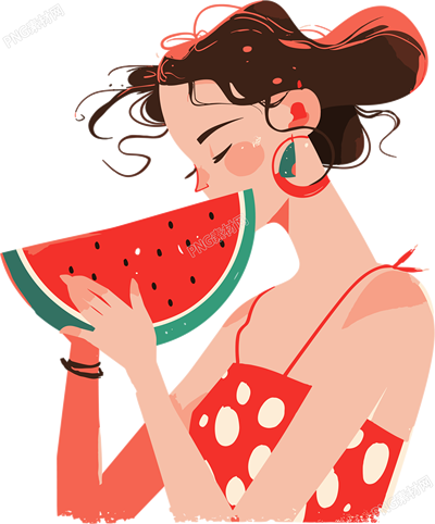 女孩吃西瓜唯美素材