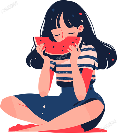 女孩吃西瓜可商用插圖