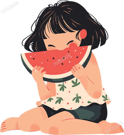 女孩吃西瓜可愛插畫