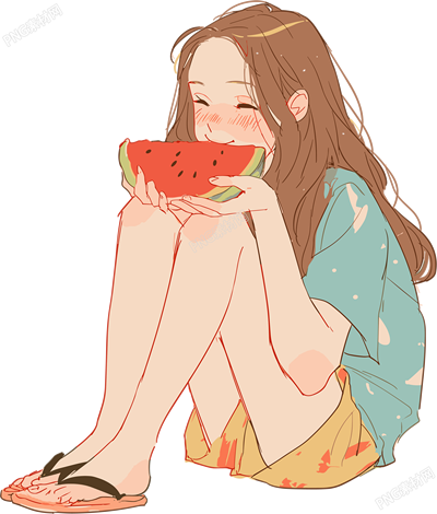 女孩吃西瓜插畫設計素材