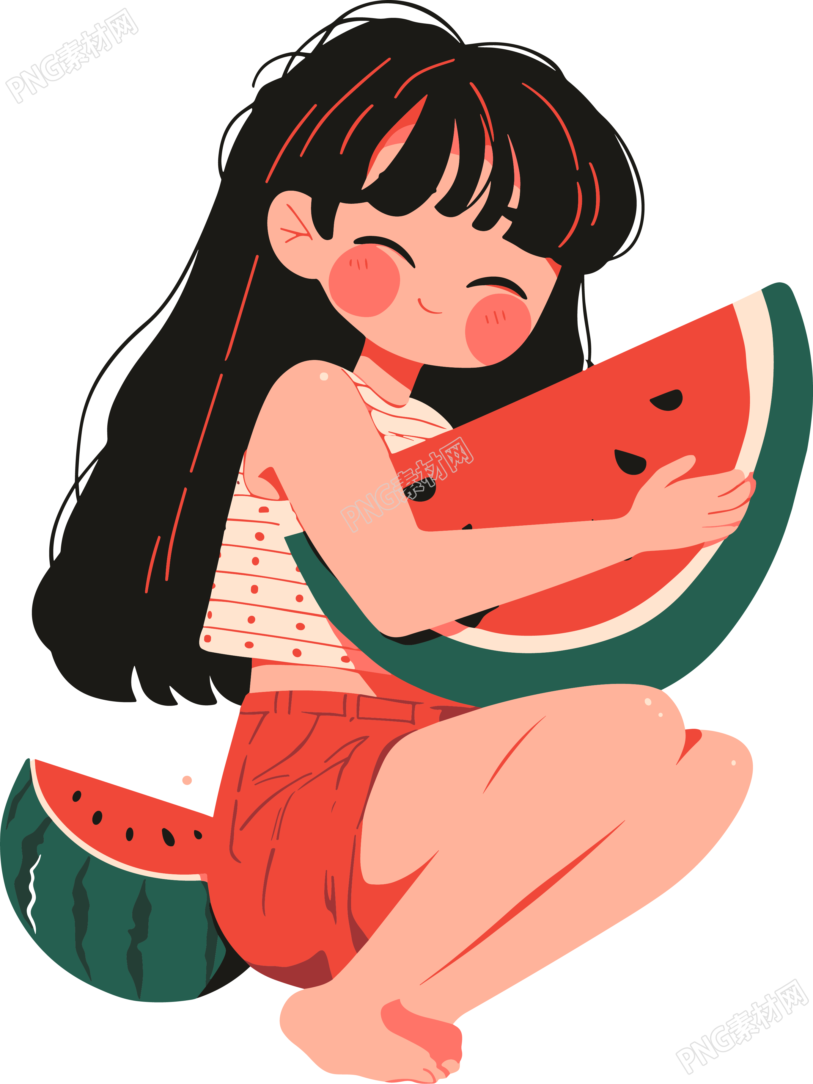女孩吃西瓜简约插图