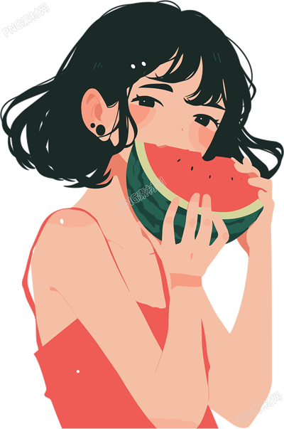 女孩吃西瓜插圖