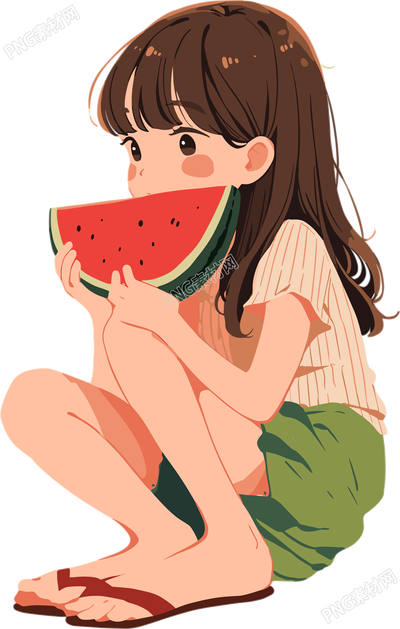 女孩吃西瓜元素