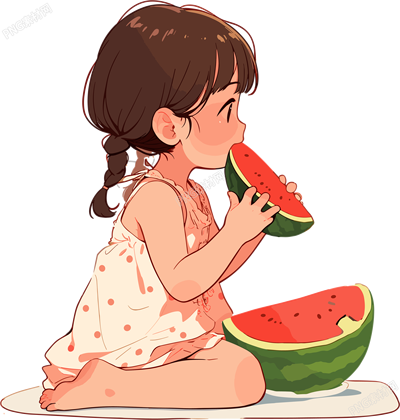 女孩吃西瓜插畫