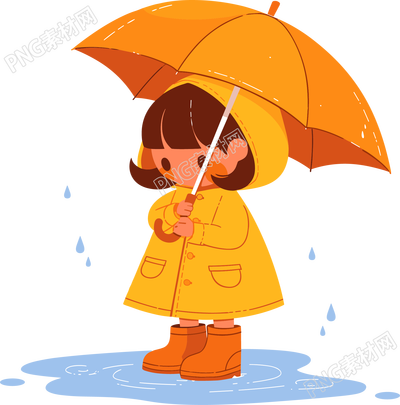 打傘的女孩暴雨插畫