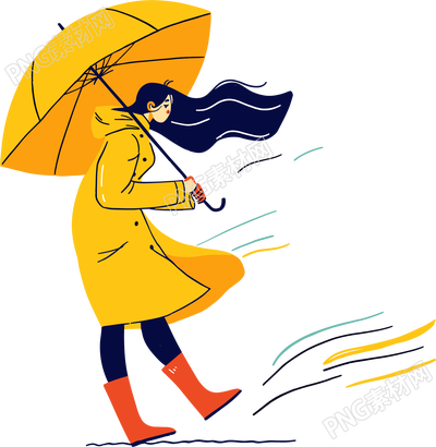 打傘的女孩暴雨矢量素材