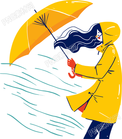 打傘的女孩暴雨插圖