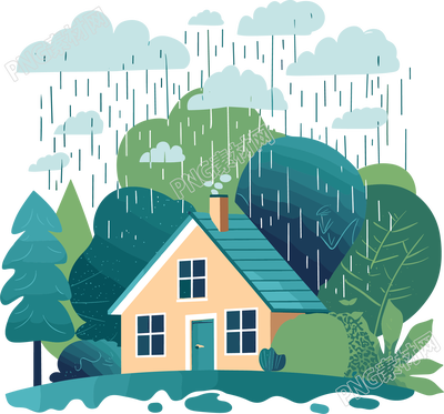 暴雨房子創(chuàng)意插畫