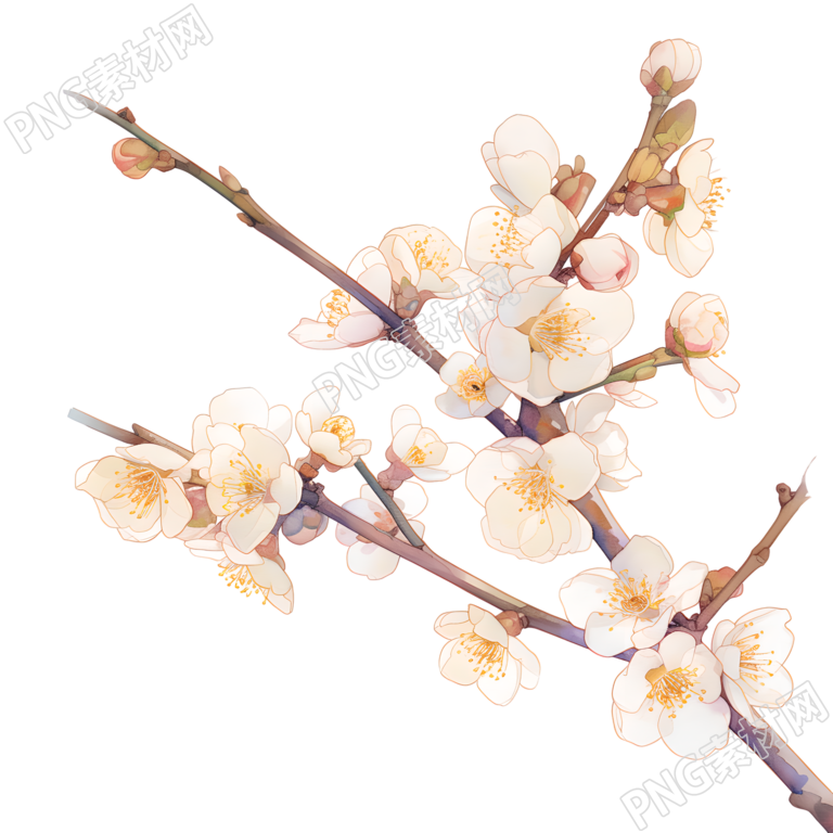 樱花彩铅插画素材