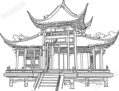 楼阁素描矢量插图