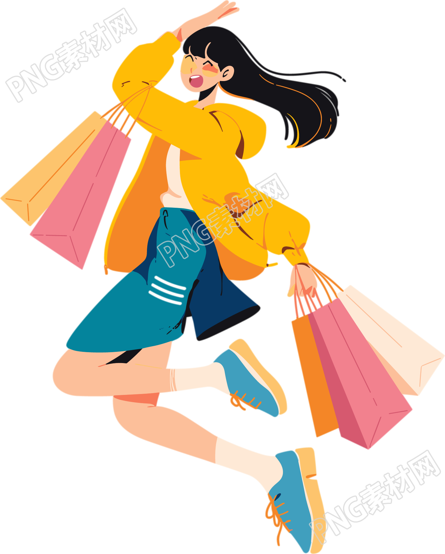 购物女孩卡通插画