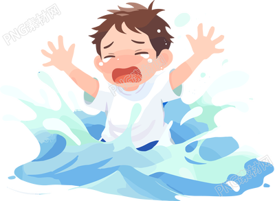 溺水男孩卡通插畫素材