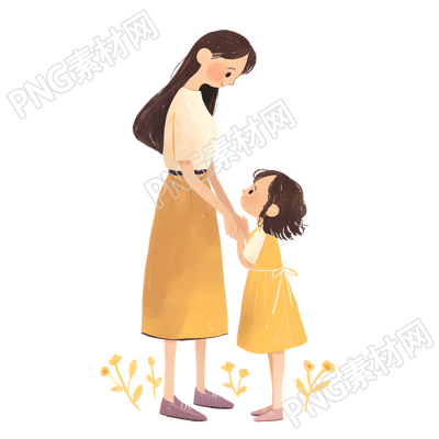 母女彩铅风格插图