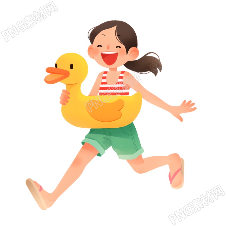 海边旅游开心女孩插画