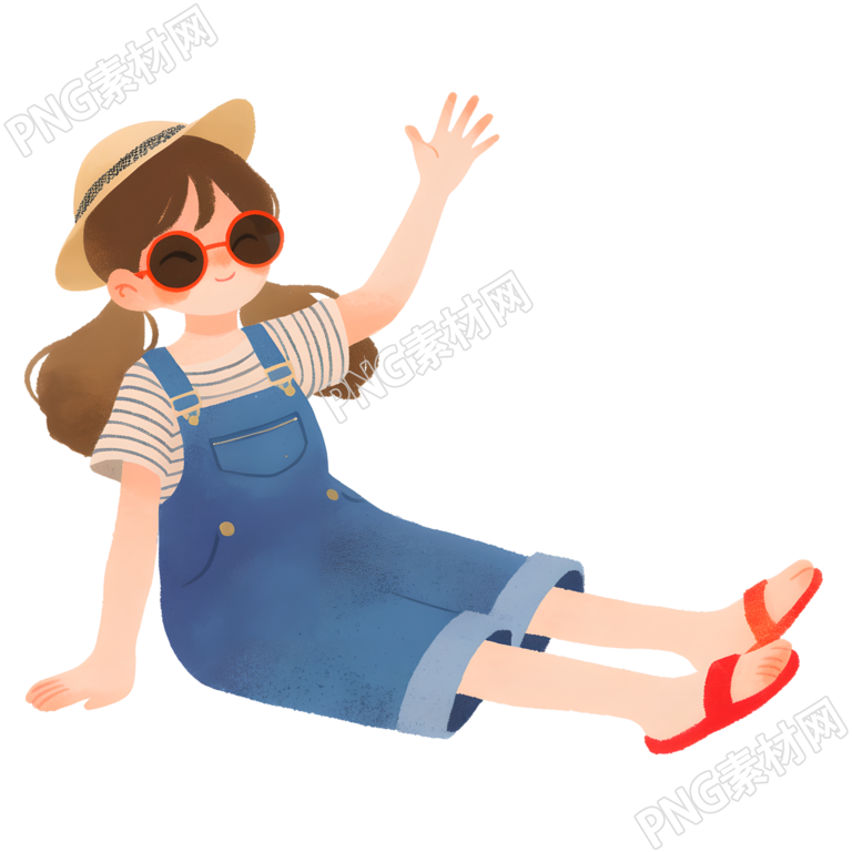 海边旅游女孩卡通插画