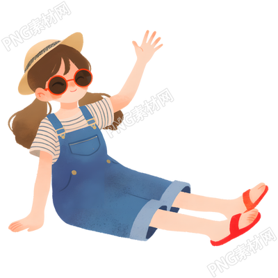 海边旅游女孩卡通插画