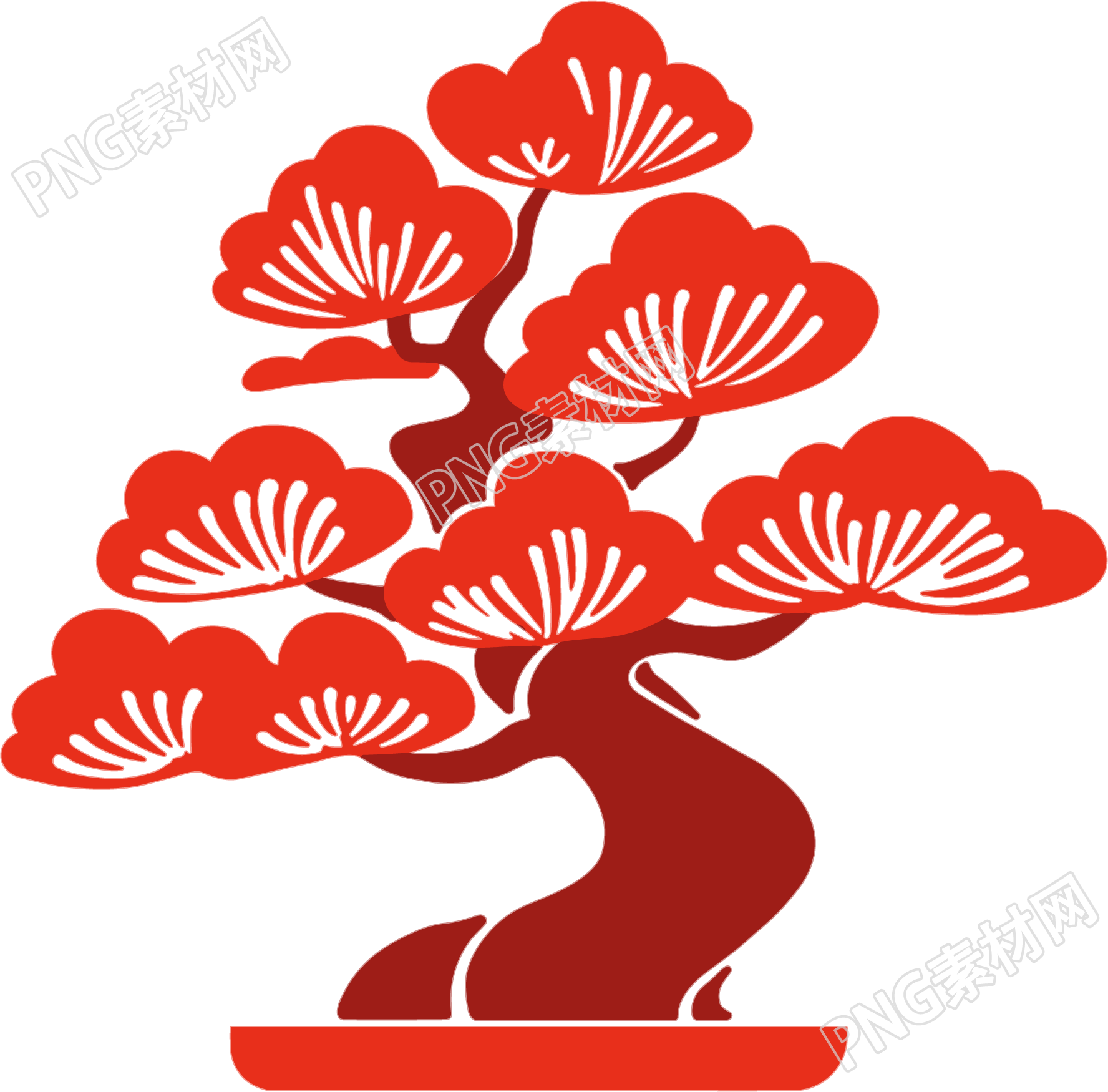 松树盆景剪纸元素