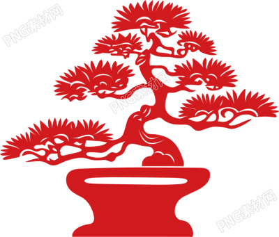 松树盆景剪纸插图