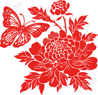 牡丹剪纸可商用素材