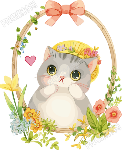 小猫儿童水彩插图